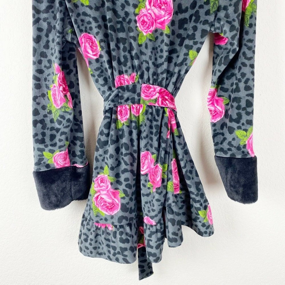 BETSEY JOHNSON Black Pink Plush ROBE CHEETAH - Picture 4 of 8